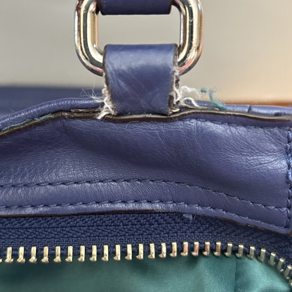 Coach Carrie Tote Blue Pebbled Leather Shoulder Bag F23284 green lining 2 handle - Picture 12 of 12